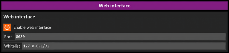 When enabling this Web Interface, the window below will appear and the fields become available to be modified